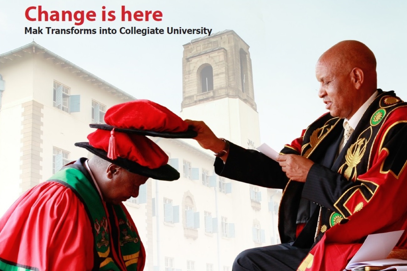 Cover page of the Mak News Magazine Jan-Jun 2011 Issue with the Chancellor, Prof. Mondo Kagonyera (R) conferring an Honorary Doctor of Laws upon the President, H.E. Yoweri Kaguta Museveni (L) on 12th December 2010 at the Freedom Square, Makerere University.