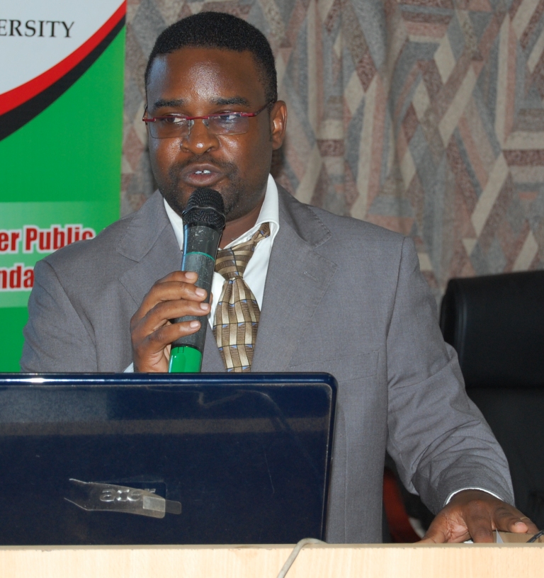 Mr. Robert Wamala makes his presentation on “Completion Time Dynamics of Doctoral Studies at Makerere University: A Hazard Model Evaluation” Makerere University Kampala