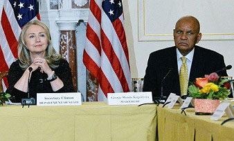 U.S. Secretary of State Hillary Clinton and Chancellor Prof. George Mondo Kagonyera, USAID HESN Launch, 9th November 2012, Washington D.C.