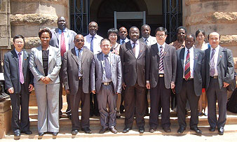 The Delegation from Xiangtan University pose with the Vice Chancellor and Makerere Staff during the visit  8th May 2012, Makerere University, Kampala Uganda