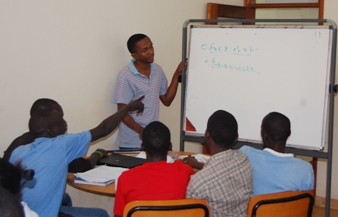 Students hold a discussion in the New Library Extension, Makerere University, Kampala Uganda