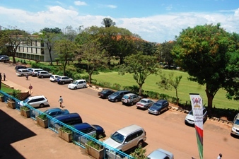 The Freedom Square and Main Library as seen from the Main Administration Building, Makerere University, Kampala Uganda