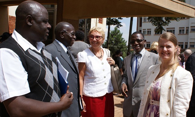 L-R Dr. George Nasinyama-DRGT, Prof. Celestino Obua-CHS, Dr. Katri Pohjolainen-Sida, Prof. Mukadasi Buyinza-Director RGT and Ms. Susanne Spets-Head, Development Cooperation at the Swedish Embassy at the close of the Mak-Sida ARM, MakLIB, 27th Nov 2013, Makerere University, Kampala Uganda