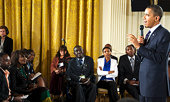 President Obama addresses a group