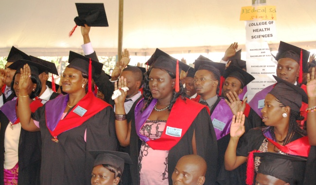 College of Health Sciences (CHS) Graduates take the hippocratic oath during the 63rd Graduation Ceremony 22nd -25th January 2013, Makerere University, Kampala Uganda