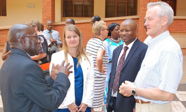 Swedish Head of Development Cooperation, Ms. Susanne Spets (2nd L) reaffirmed Sweden's commitment to supporting development research at Makerere during the APM, 10th March 2014, Makerere University, Kampala Uganda