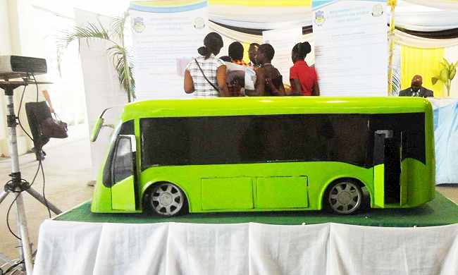 A Model of The Kayoola Solar Electric Bus under construction by the Centre for Research in Transportation Technologies (CRTT), CEDAT, Makerere University, Kampala Uganda
