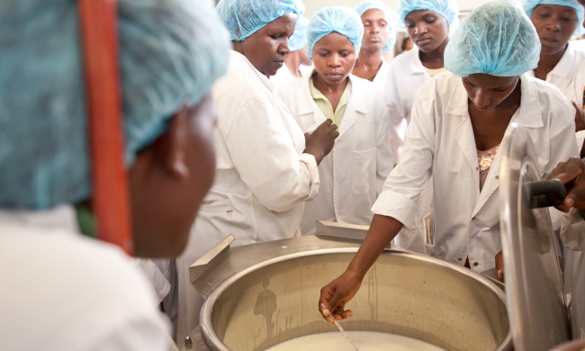 Students of Food Technology, College of Agricultural and Environmental Sciences (CAES) attending a practical session at the Food Technology and Business Incubation Centre, Makerere University, Kampala Uganda