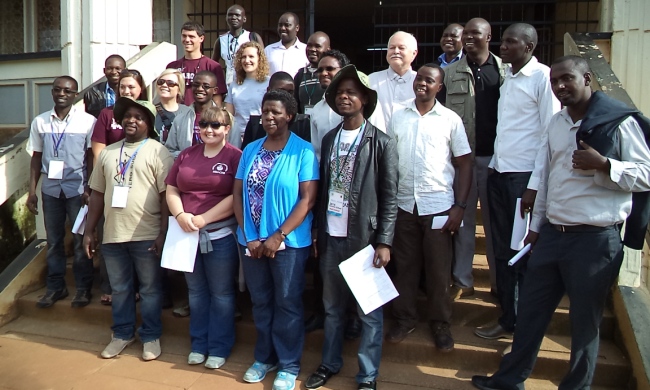 Mississippi State University's Prof. Margaret Khaitsa (Fore Blue top) with partcipants at the Annual International Cultural Boma, 30th June to 2nd July, CoVAB, Makerere University, Kampala Uganda