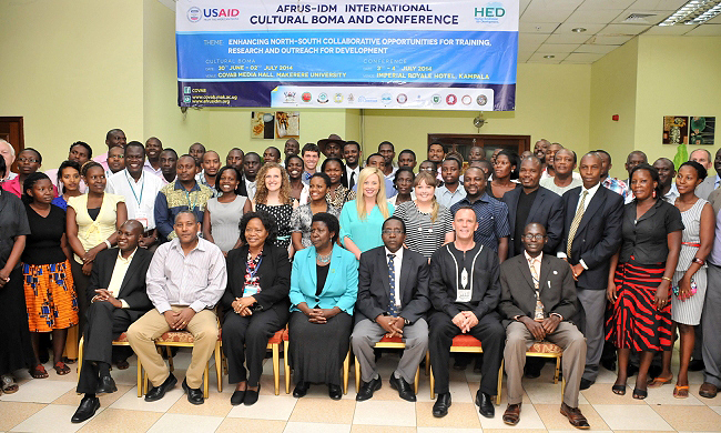 Participants in the Annual International Summer School and Conference pose with Principal CoVAB-Prof. J.D. Kabasa and Mississippi State University's Prof. Margaret Khaitsa during the Conference 3rd to 4th July 2014, Imperial Royale Hotel, Kampala Uganda