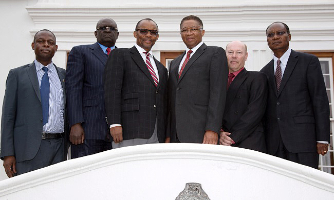 The late Prof. Russel Botman (3rd R) with Director Quality Assurance-Dr. Vincent Ssembatya (L), University of Nairobi Vice-Chancellor Prof. George Magoha (2nd L), University of Dar-es-Salaam Vice-Chancellor Prof. Mukanadla Rwekaza during an earlier Hope@Africa event at Stellenbosch University