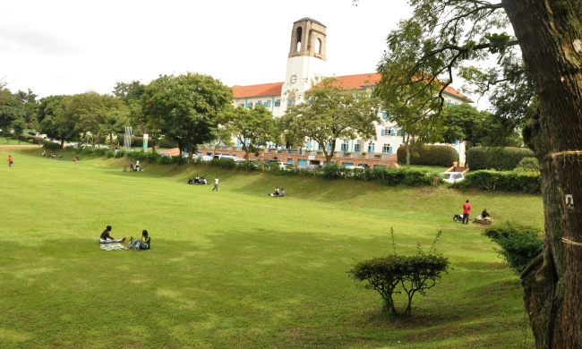 The Main Building overlooking the Freedom Square, taken 22nd May 2014, Makerere University, Kampala Uganda
