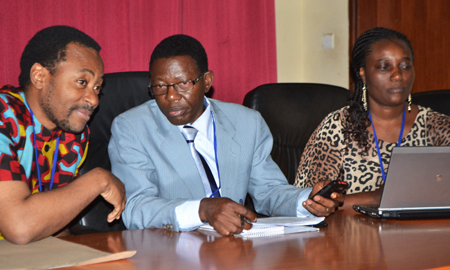 [L-R]Prof. Akinyinka Omigbodun CARTA Board Chair, Prof Mukadasi Buyinza, Director Research and Graduate Training and Ms Mercy Machiya, CARTA Program Manager.