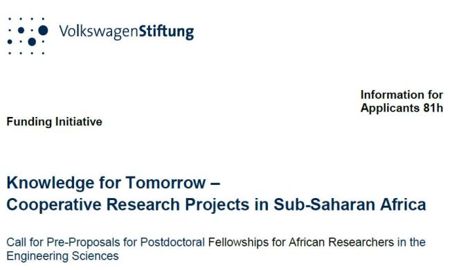 VolkswagenStiftung Call for Pre-Proposals for Postdoctoral Fellowships 2014