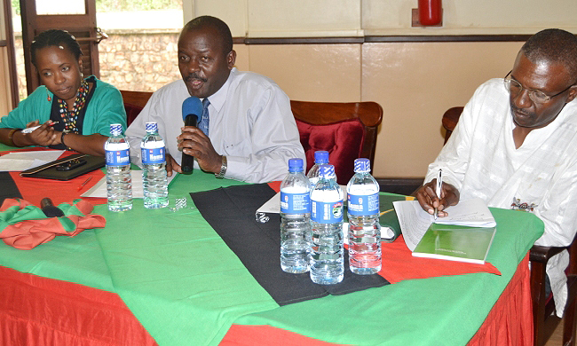 L-R: Dr. Sarah Ssali-Women and Gender Studies, Dr. Simba Kayunga Ssali-Political Science & Public Administration and Dr. Asiimwe Godfrey-Philosophy & Development Studies all from the College of Humanities and Social Sciences formed part of the panel discussion on Academia and the UNIFOG-KAS Development Discourse in Uganda, 8th October 2014, Makerere University, Kampala Uganda