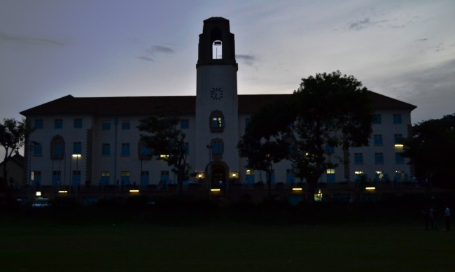 The Main Admministration Building at dusk, 25th September 2014, Makerere University, Kampala Uganda