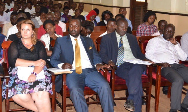 L-R: Ms. Maike Messerschmidt-KAS, Mr. Bruce Kabaasa-UNIFOG’s Executive Secretary, Dr. Simba Kayunga Ssali-CHUSS and Dr. Tanga Odoi-CHUSS, attend the UNIFOG-KAS Panel Discussion on Decenralisation, 4th November 2014, Makerere University, Kampala Uganda