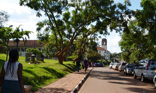 Approaching the Main Building from the West along University Road, October 2014