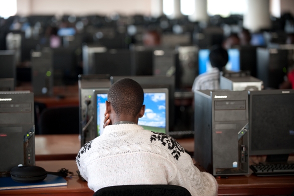 A student in a Mulitmedia Lab.