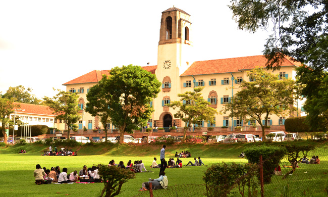 Students in discussion groups at Makerere University Main Campus.