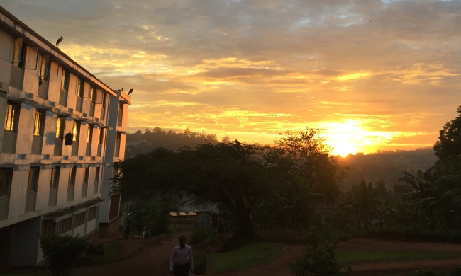 Sunrise over Mulago Hill, 20th April 2015, as seen from Nsibirwa Hall, Makerere University, Kampala Uganda