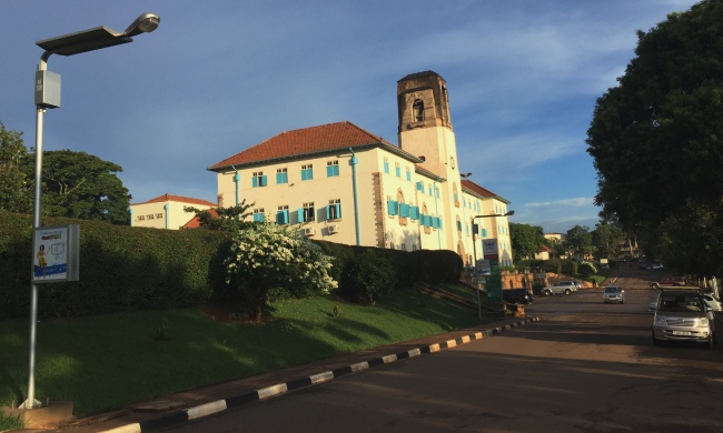The University Road and Main Administration Building as seen on the morning of 4th May 2015