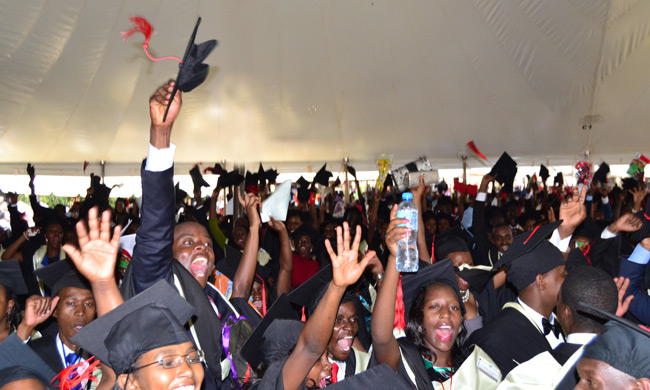 Jubilating graduands during the 65th Graduation Ceremony at Freedom Square.