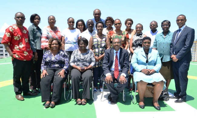 Prof. Anthony Mugisha (Seated 2nd R) with other Facilitators and Gender Champions that birthed the OHCEA Gender Network, 14th March 2016, Holiday Inn, Dar es Salaam, Tanzania