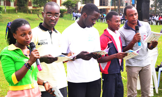 Freshers from the College of Humanities and Social Sciences volunteer to read the mission, vision of the university.