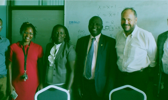 Paul Maritz (R) with The Principal CoCIS-Assoc. Prof. Constant Okello Obura (2nd R), Deputy Principal CoCIS-Dr. Agnes Rwshana Semwanga (3rd R) and WiMEA-ICT Project Lead-Dr. Julianne Sansa Otim (L) during his visit on 20th March 2017, CoCIS, Makerere University, Kampala Uganda