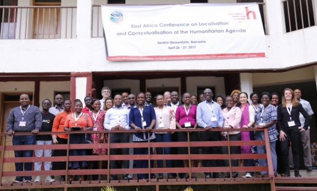 r. Julius Ssentongo, RAN Eastern Africa RILab Program Coordinator (Front: 6th L) with other participants in the HLA Conference on Localization and Contextualization of Disaster Risk Reduction and Management, 26-27th April 2017, Naivasha-Kenya