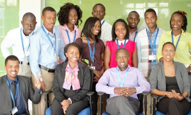 RAN's BVKit Innovator-Ms. Margaret Nanyombi (C in Brown) with Participants and Facilitators of the Business Track of the 13th YALI Cohort, Nairobi Kenya