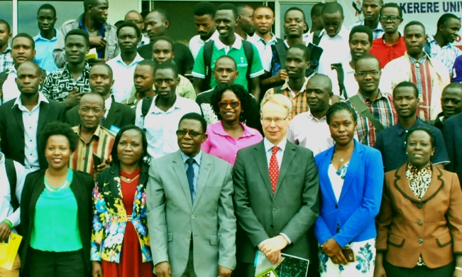 The Swedish Ambassador to Uganda H.E. Per Lindgarde (3rd R), Director-Research and Graduate Training, Prof. Mukadasi Buyinza (4th R) with Mak Staff Students and stakeholders who attended the Internet Forum & Public Dialogue, 2nd May 2017, FTNB Conferernce Hall, Makerere University, Kampala Uganda