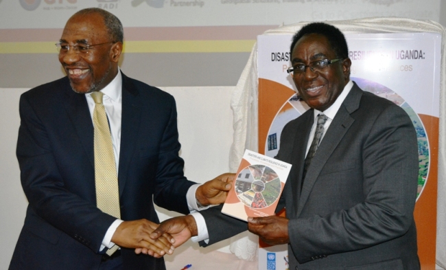 Rt. Hon. Prime Minister-Dr. Ruhakana Rugunda (L) and Vice Chancellor-Prof. John Ddumba-Ssentamu (R) shake hands at the 11th AARSE Conference, 24th-28th October 2016. CBA11 will be officially opened by the Prime MInister.