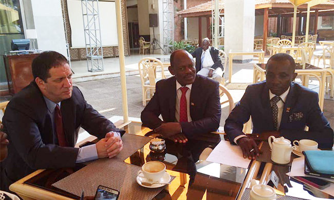 Ambassador of Israel to Uganda, H.E Yahel Villan (L) and the Deputy Vice Chancellor (Finance and Administration), Prof. Barnabas Nawangwe(Middle) during the meeting.