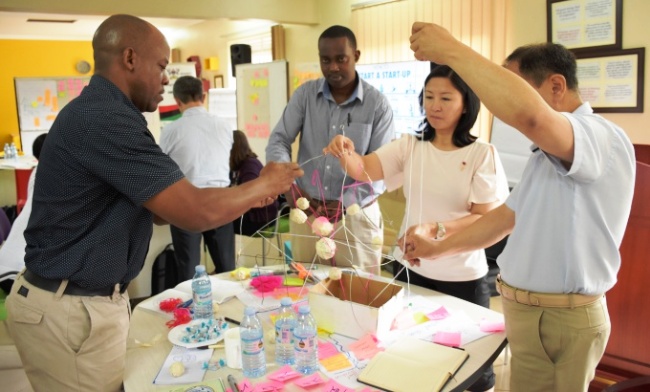 Agha Khan Foundation Canada Team members participate in a Human Centered Design training group exercise facilitated by RAN, 12th-13th June 2017, RAN Kololo Offices, MakSPH, Makerere University, Kampala Uganda