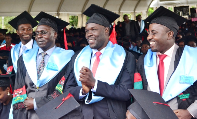 Masters Graduates from the College of Humanities and Social Sciences (CHUSS) on Day 4 of the 67th Graduation Ceremony, 24th February 2017, Freedom Square, Makerere University, Kampala Uganda