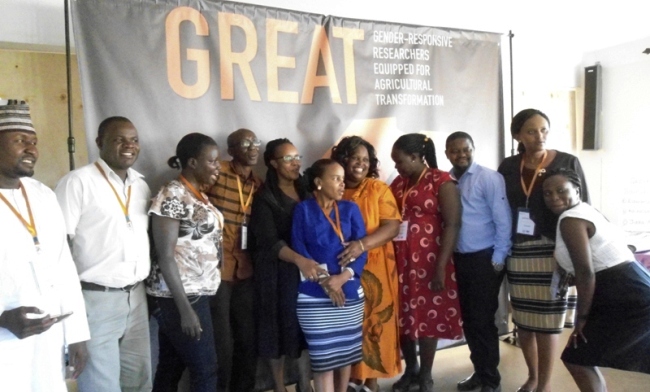 Participants in the GREAT Course for Cereal Breeders pose for a group photo at the conclusion of their training on 16th August 2017, School of Women and Gender Studies, Makerere University, Kampala Uganda