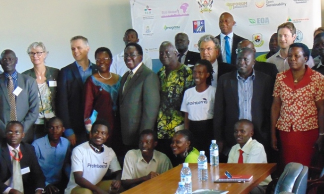 A section of participants posing for a group photo with the Vice Chancellor-Prof. John Ddumba-Ssentamu (5th Left) after the opening ceremony on 16th August 2017, Senate Building, Makerere University, Kampala Uganda