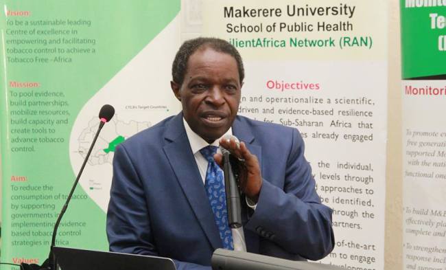 The Outgoing Dean MakSPH and RAN Chief of Party-Prof. William Bazeyo addresses the audience during the talk at the end of his tenure, 30th August 2017, Davies Lecture Theatre, College of Health Sciences, Makerere University, Kampala Uganda