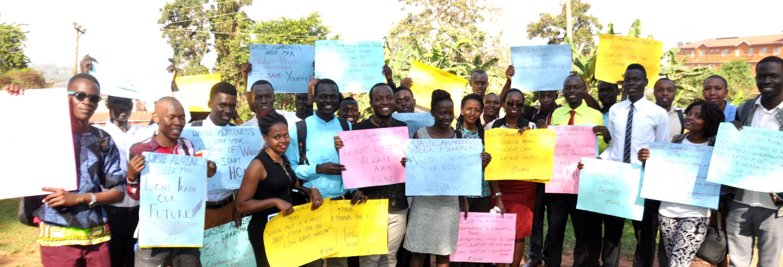 Some of the students taking part in the Makerere University Waste Management Awareness Campaign.