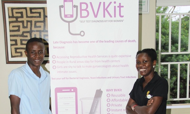 BVKit Innovators: Mr. Douglas Were (L) and Ms. Margaret Nanyombi (R) have been selected to participate in the 2017 Global Grad Show Exhibition, 14th-18th November 2017, Dubai, UAE. Image:BVKit