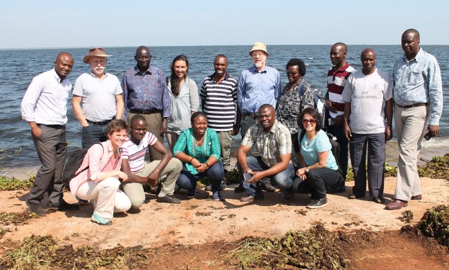 CAPAZOMANINTECO project officials led by Principal Investigator-Prof. Clovice Kankya (4th L Standing), NORAD and NORHED team pose for a group photo at the L. Kyoga shores in Nakasongola District on 19th November, 2017.