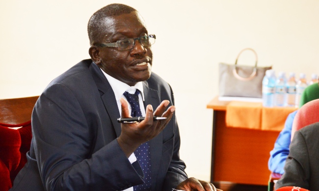 Dr. Richard Edema, Director-Makerere University Regional Centre of Excellence in Crop Improvement (MaRCCI) addresses the Media Briefing, 30th October 2017, Makerere University, Kampala Uganda