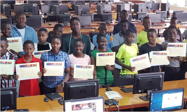 Some of the P.7, S.4 and S.6 vacationers who participated in the Get Connected programme, CoCIS, Makerere University, Kampala Uganda Image:CoCIS