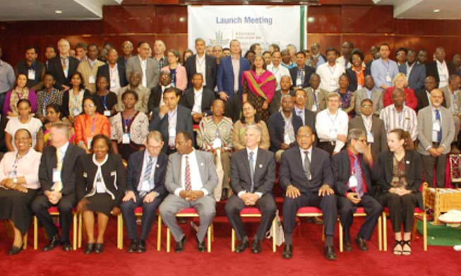 Some of the over 130 participants from 25 countries at the CGIAR Research Program on Grain Legumes and Dryland Cereals (GLDC) meeting, Addis Ababa, Ethiopia. Image:RUFORUM