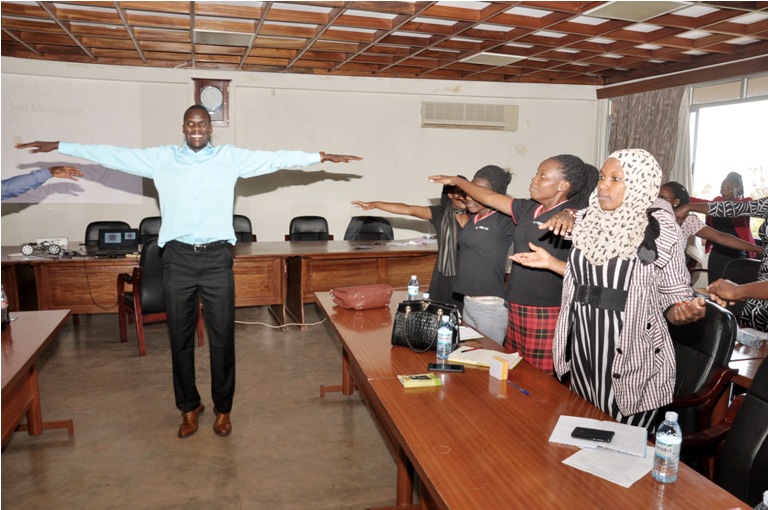 Daniel Choudry the Director of Daniel Choudry Sales Training Institute and also a Lecturer at Makerere University Business School engaging Scholars in physical activities.