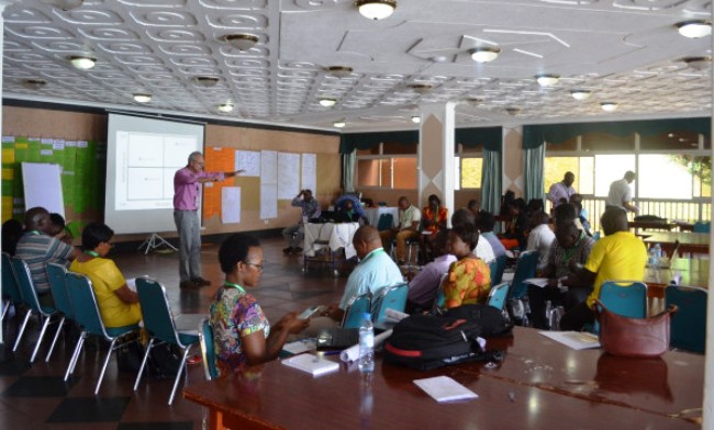 Participants in a plenary session during the Write-shop supported by PAEPARD, 12 -16th February 2018, Imperial Botanical Beach Hotel, Entebbe, Uganda. Image:RUFORUM