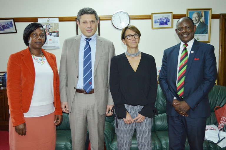 L-R, the International Relations Officer Ms. Martha Muwanguzi, the Rector of University of Bologna Prof. Francesco Bernin,the Vice Rector for International Relations Professor Alessandra Scagliarini and the Vice Chancellor of Makerere University Prof. Barnabas Nawangwe.