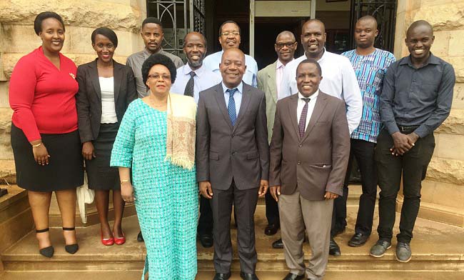 L-R: (1st Row) Ag. Dir. CPAS-Mrs. Agnes Ssekiboobo, UAPS President-Prof. Samuel Nii Ardey Codjoe and Assoc. Prof. Nazarius Mbona Tumwesigye with L-R: (2nd Row), Ms. Hope Nzeire, Ms. Nabawanuka Juliet Zoe, Mr. Esau Atwongeirwe, Dr. Yovani Lubaale, Prof. Leonard Atuhaire, Dr. Abel Nzaboona, Dr. John Mushomi, Dr. Stephen Wandera and Mr. Adrian Ssessanga after the meeting on 27th February 2018, Makerere University, Kampala Uganda. Uganda will host the 8th African Population Conference in November 2019.